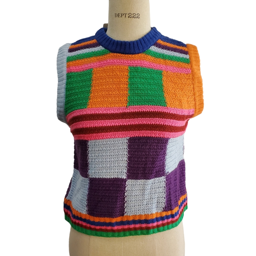 BBWM Women's Geometric Colorblock Crop Sweater Vest Size M New